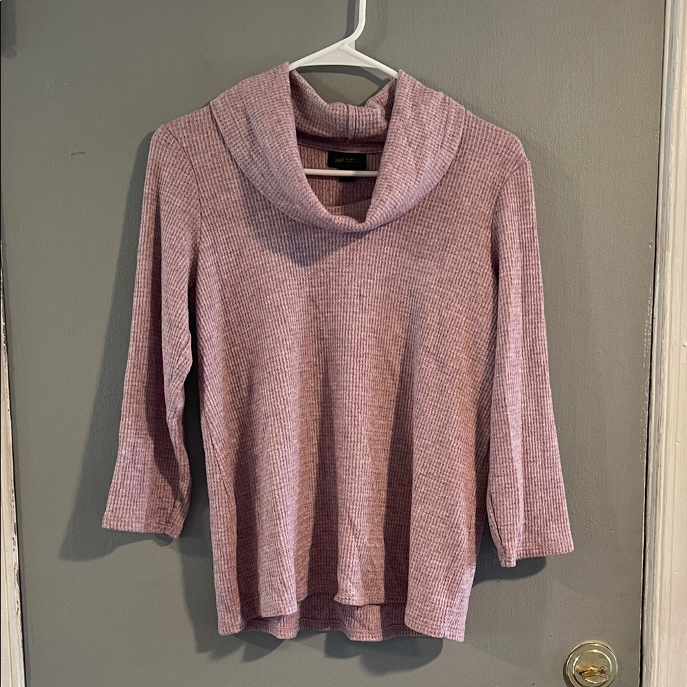 J. Jill Wearever Waffle-Textured Cowl-Neck Sweater Mauve Size XS